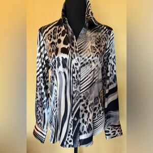 Chico's Black and Gray Animal Print Button Down Shirt